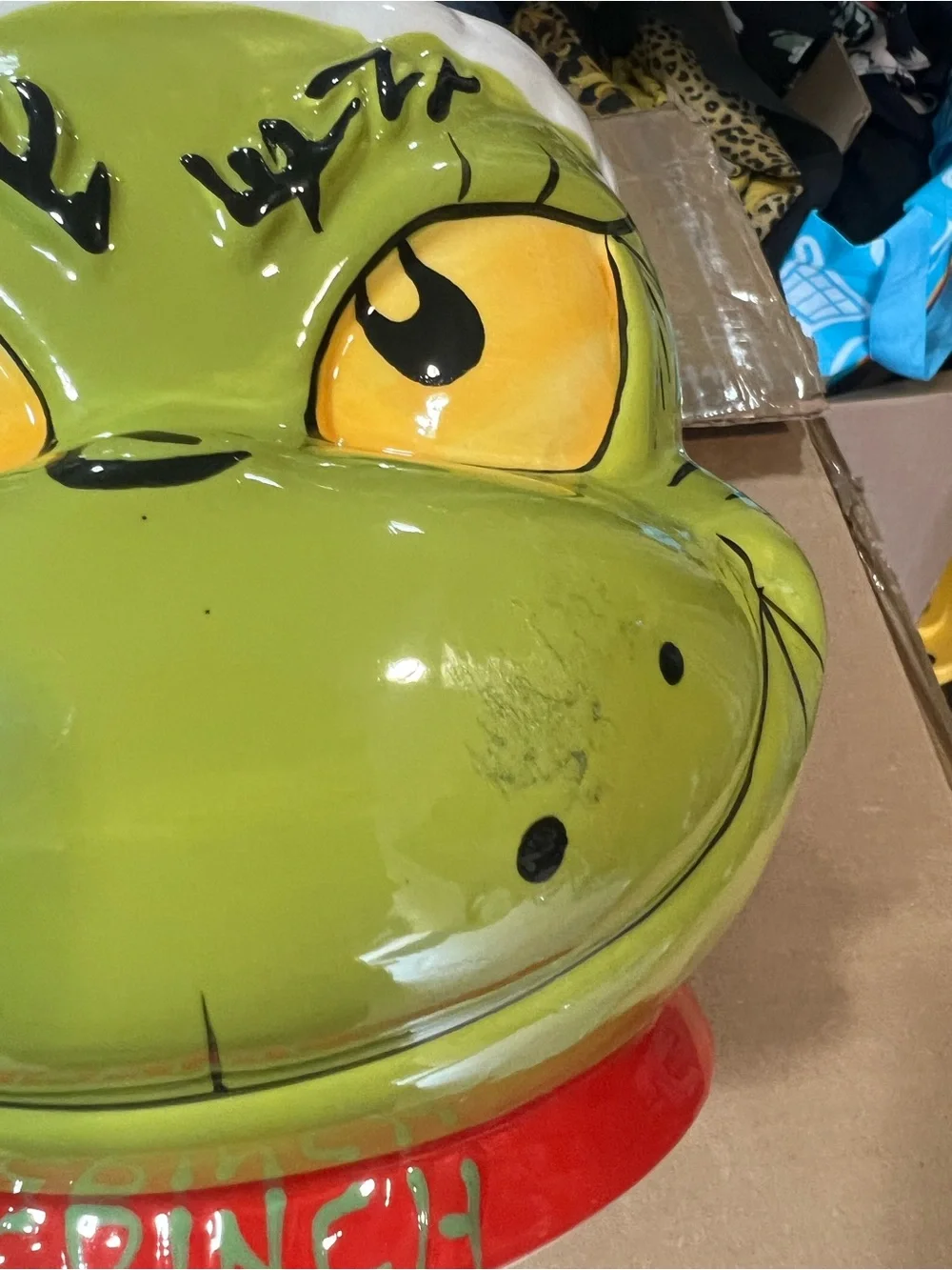 Grinch Ceramic Cookie Jar - Red & Green Holiday Treat Storage